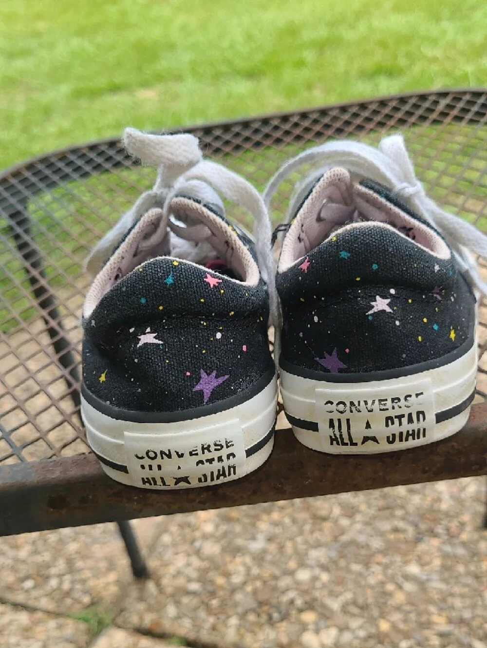 Converse Black Canvas Kids Sneakers with Star Print and White Toe Size 11.5